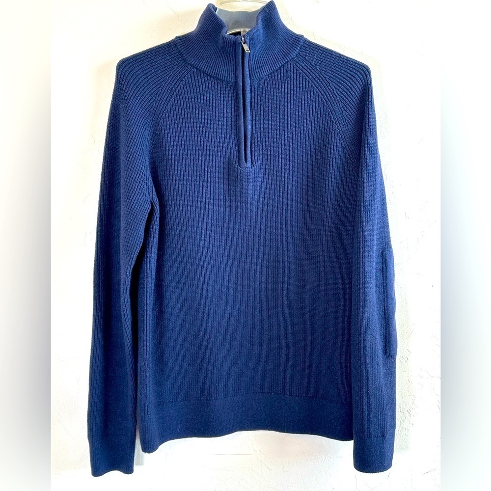 Banana Republic Men's/Unisex Blue Half-Zip Sweater with Elbow Patches Sz S